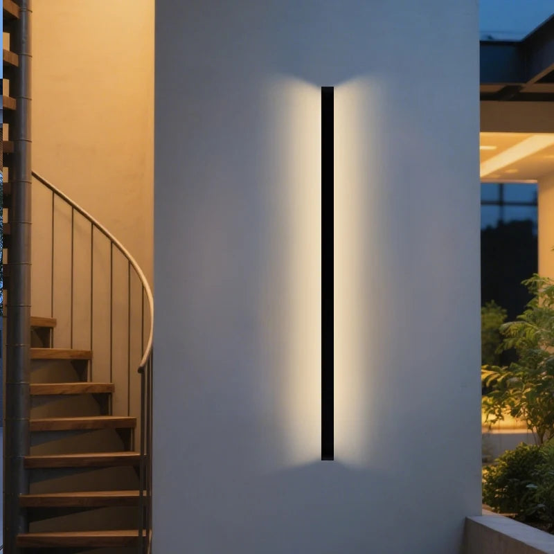Modern Outdoor Linear LED Wall Sconce - Black Aluminum Exterior Light Fixture for Garage, Patio & Porch (Single/Pair)