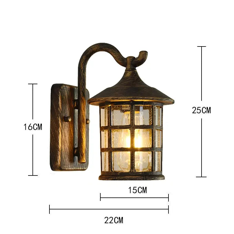 Vintage Outdoor Wall Lantern with Grid Glass - IP65 Waterproof Die-cast Aluminum Sconce for Porch & Courtyard, Bronze Finish