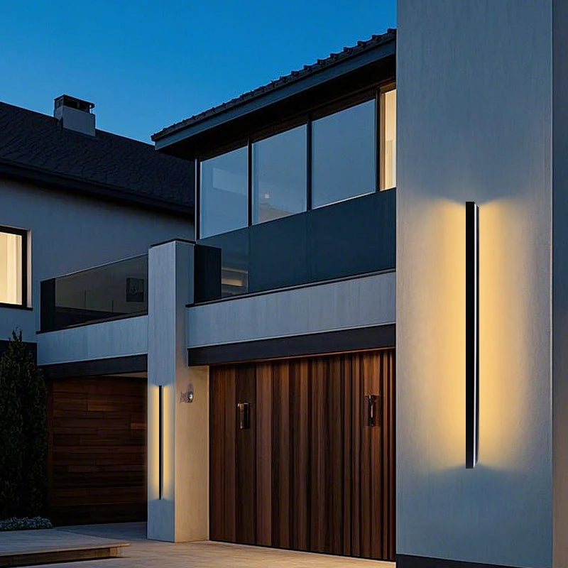 Modern Outdoor Linear LED Wall Sconce - Black Aluminum Exterior Light Fixture for Garage, Patio & Porch (Single/Pair)
