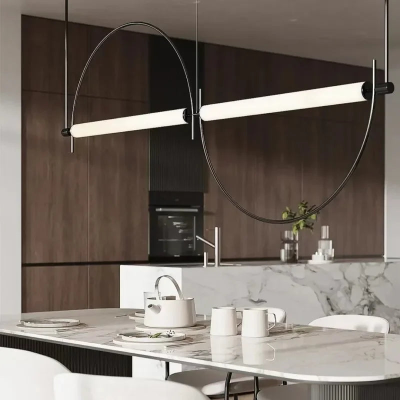 Modern Minimalist Linear Pendant Light - Extra Large 94-Inch (240cm) Geometric LED Chandelier for Villa & Office, Gold Finish, 3000K Warm Light