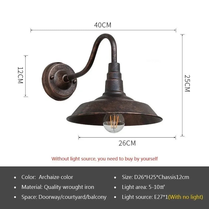 Vintage Gooseneck Barn Light - Waterproof Antique Bronze Exterior Sconce, E27 Socket for Porch, Patio, Farmhouse Decor