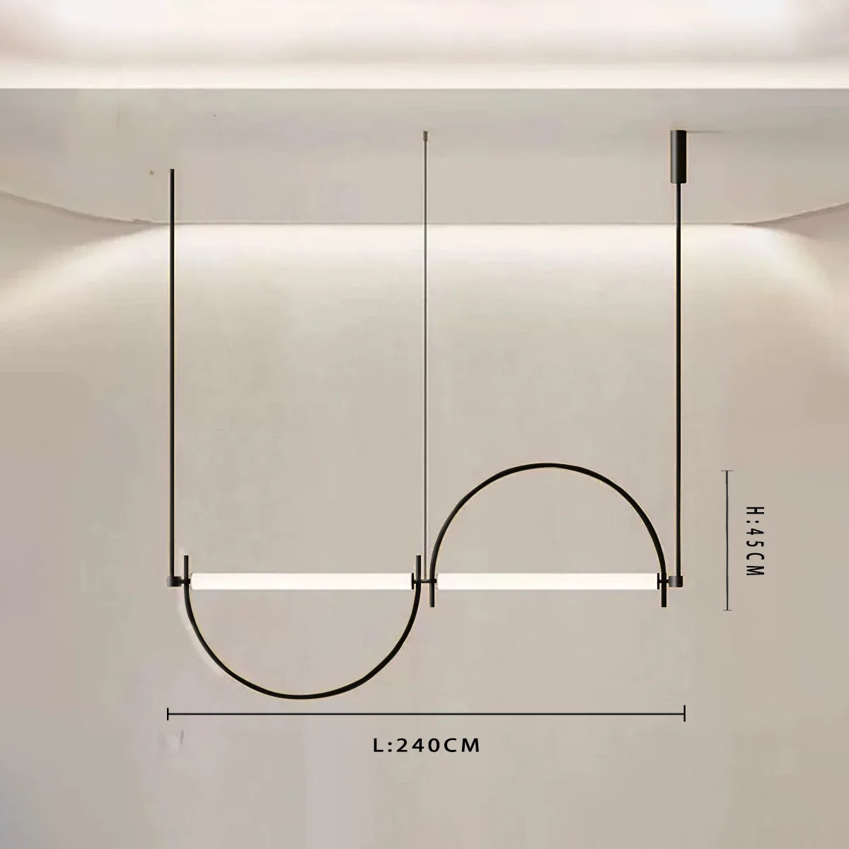 Modern Minimalist Linear Pendant Light - Extra Large 94-Inch (240cm) Geometric LED Chandelier for Villa & Office, Gold Finish, 3000K Warm Light