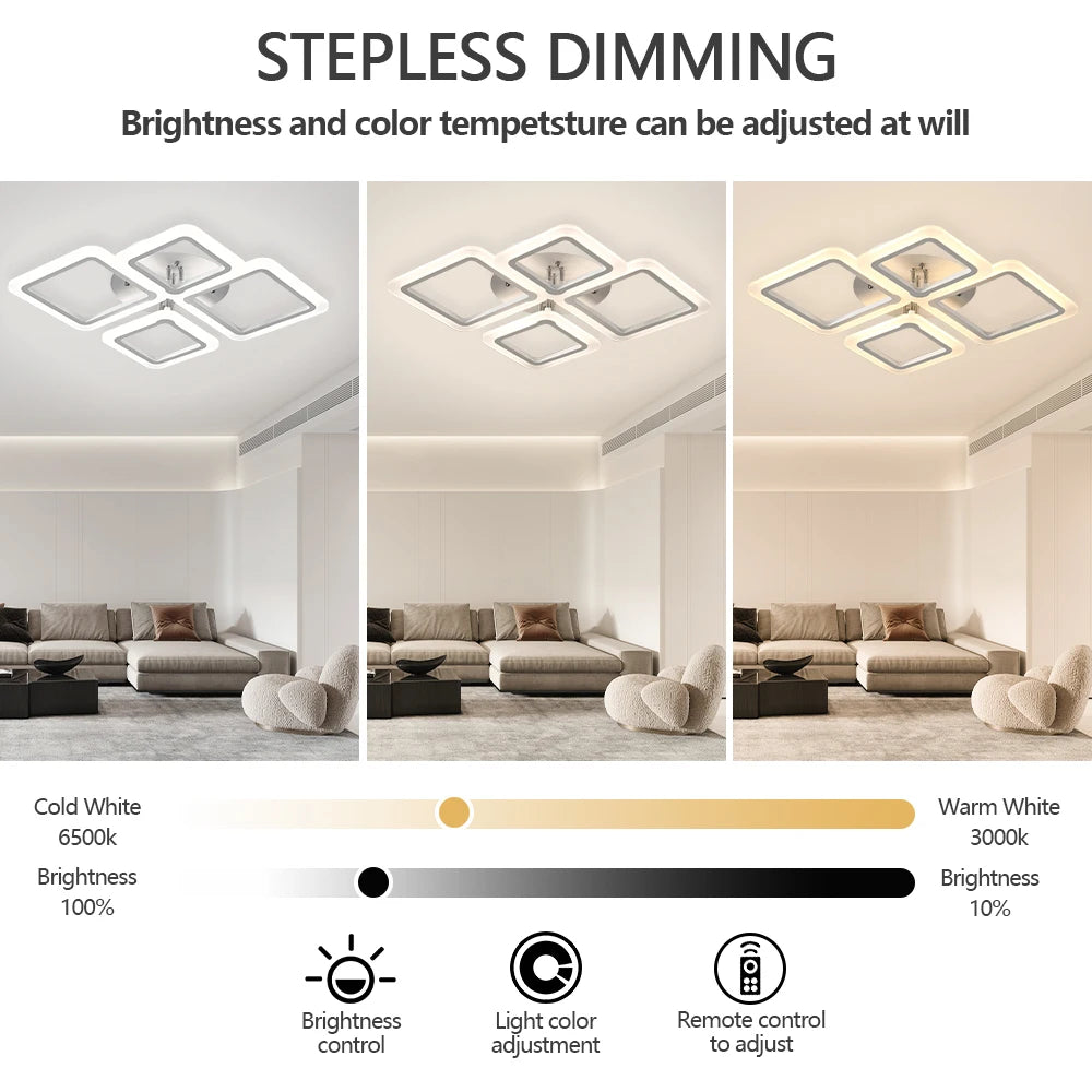 Modern Geometric Squares LED Flush Mount Ceiling Light - White Multi-Head Acrylic Fixture for Living Room & Bedroom (Dimmable with Remote Option)