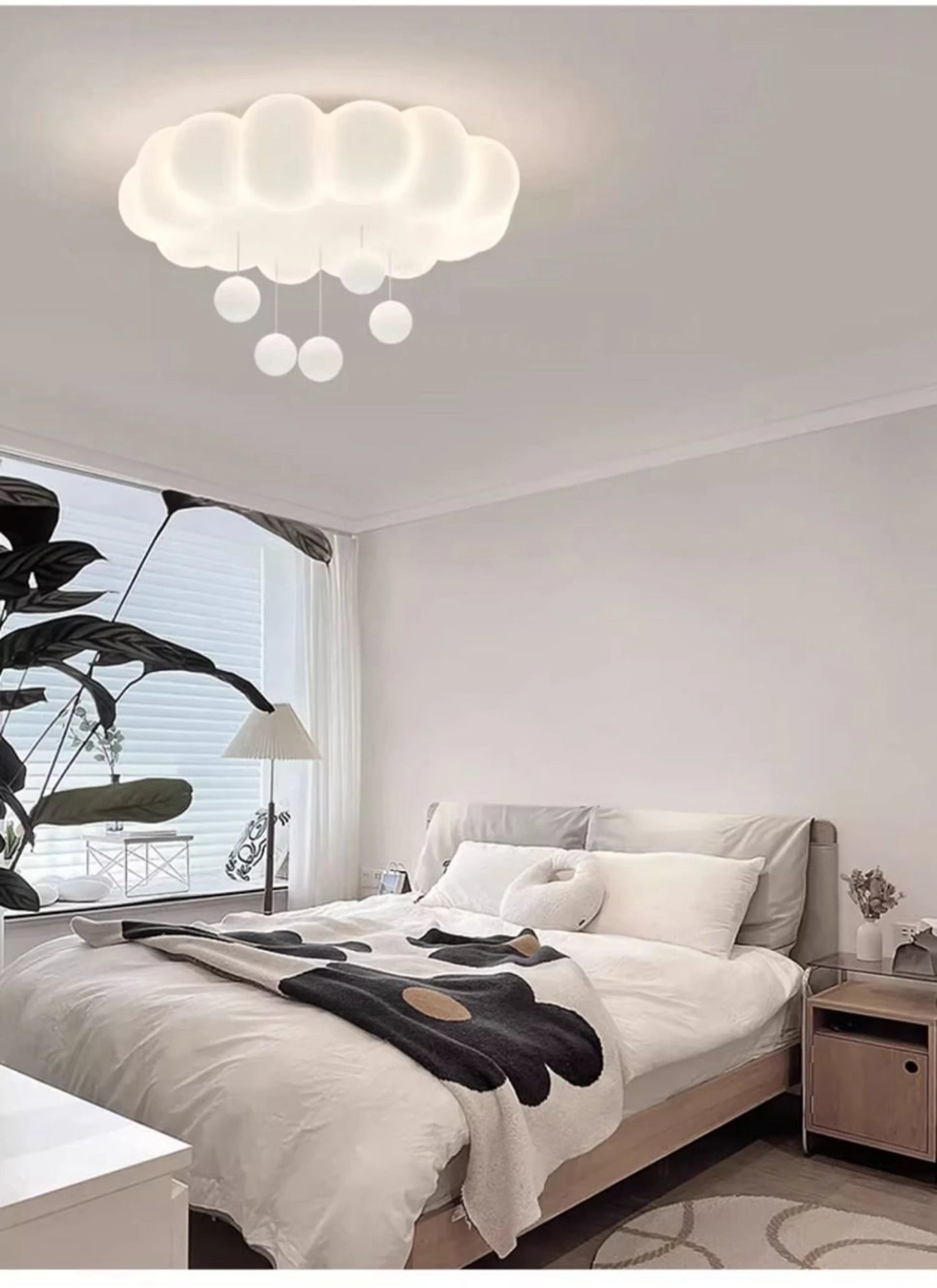 Modern White Cloud LED Flush Mount Ceiling Light - Cute Bubble Fixture with Hanging Orbs for Kids Room & Nursery (50cm, Dimmable Option)