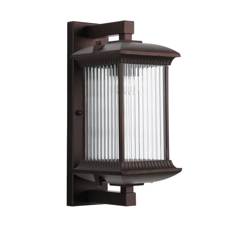 Modern Outdoor Wall Lantern with Ribbed Glass - IP65 Waterproof Metal Sconce Light for Porch & Villa Garden, Oil-Rubbed Bronze