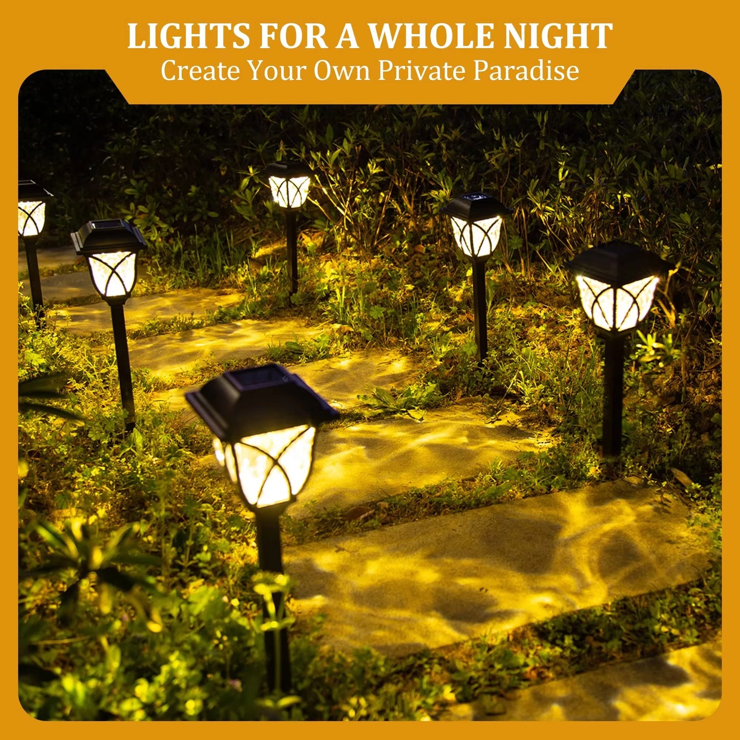 Outdoor Solar Path Lights - Waterproof LED Landscape Stake Lights with Warm White Hollow Pattern for Garden, Lawn & Walkway (Set of 2)