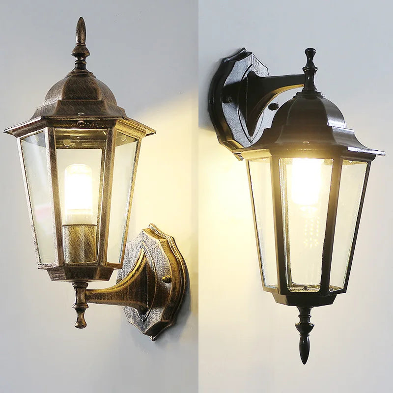 Vintage European Outdoor Wall Lantern - IP65 Waterproof E27 Sconce Light for Porch & Courtyard, Bronze finish