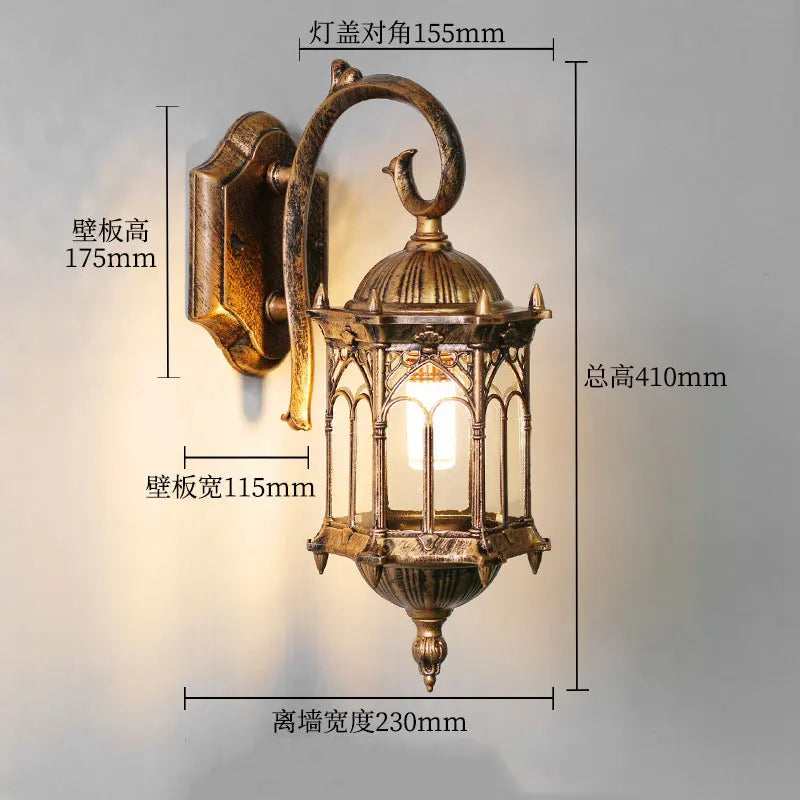 Traditional European Outdoor Wall Lantern - IP55 Waterproof Carved Aluminum Sconce for Villa Porch & Garden, Bronze Finish