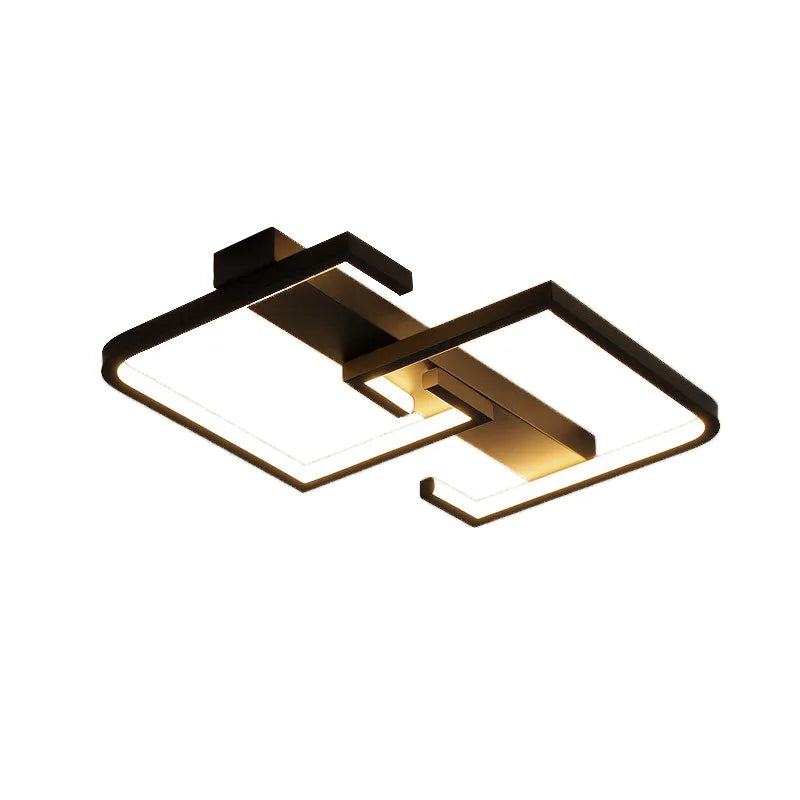 Minimalist Overlapping Box Ceiling Lamp - Acrylic Black Double Square Lighting Fixture for Apartment & Home Office
