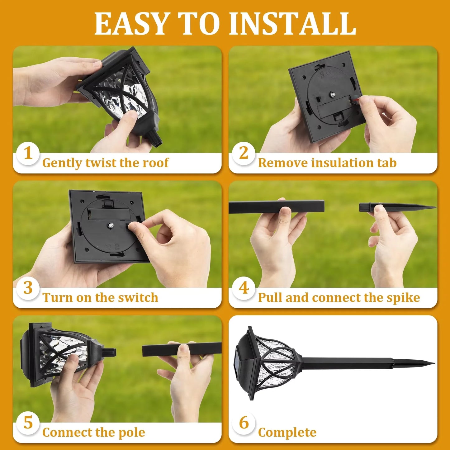 Outdoor Solar Path Lights - Waterproof LED Landscape Stake Lights with Warm White Hollow Pattern for Garden, Lawn & Walkway (Set of 2)