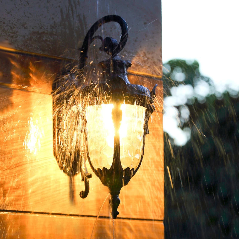 European Vintage Outdoor Wall Lantern - IP65 Waterproof Die-cast Aluminum Sconce for Villa Porch & Garden, Bronze Finish