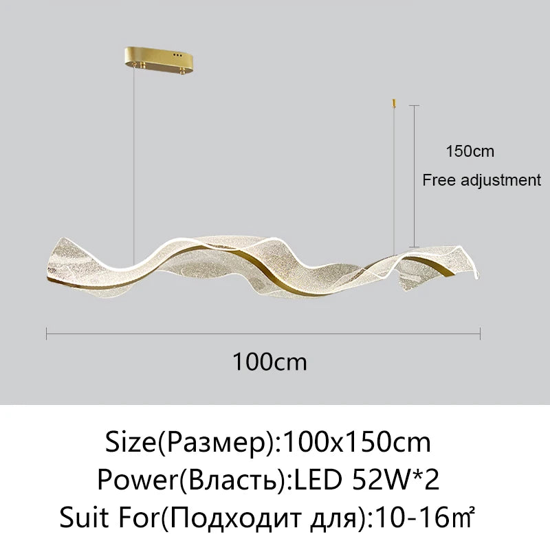 Modern Nordic Wave LED Chandelier - Minimalist Wave Pendant Light for Dining Room, Stepless Dimming