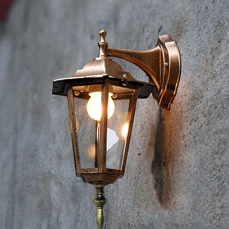 Vintage European Outdoor Wall Lantern - IP65 Waterproof E27 Sconce Light for Porch & Courtyard, Bronze finish