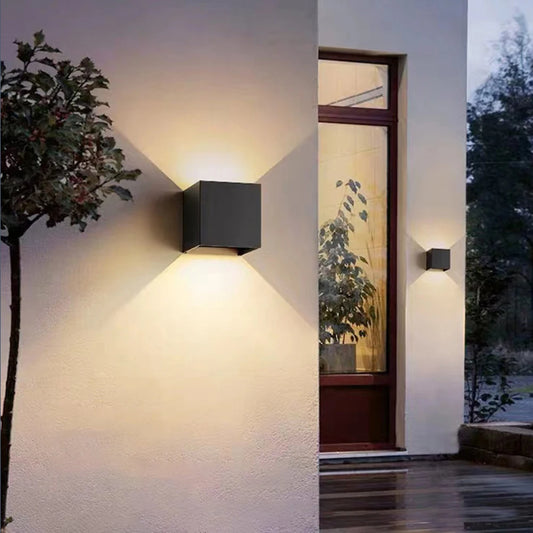 Modern Cube LED Up and Down Outdoor Wall Sconce - Weatherproof Exterior Light Fixture for Garage, Porch & Patio (Single/Pair)