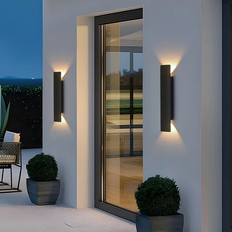 Modern Outdoor Up and Down Wall Sconce - Linear Aluminum Exterior LED Light Fixture for Garage, Patio & Porch (Single/Pair)