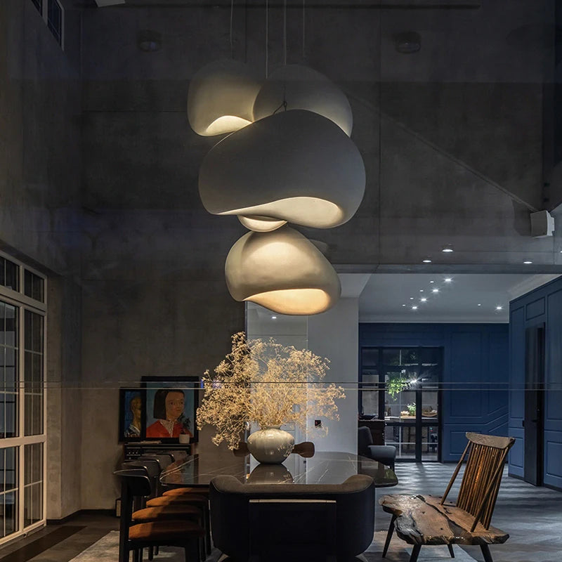 Modern Wabi-Sabi Pendant Light - Stone-Texture LED Chandelier for Living Room, Large 32-Inch Gray Hanging Lamp, Warm White Lighting