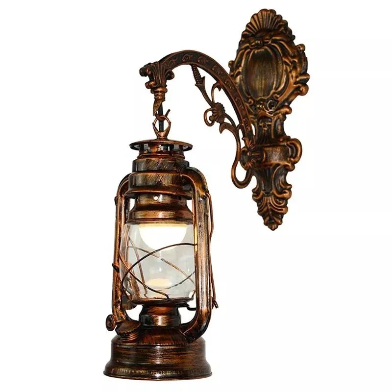 Retro Kerosene Horse Lantern Wall Sconce - Antique Bronze Iron Fixture for Rustic Farmhouse, Bedroom & Corridor