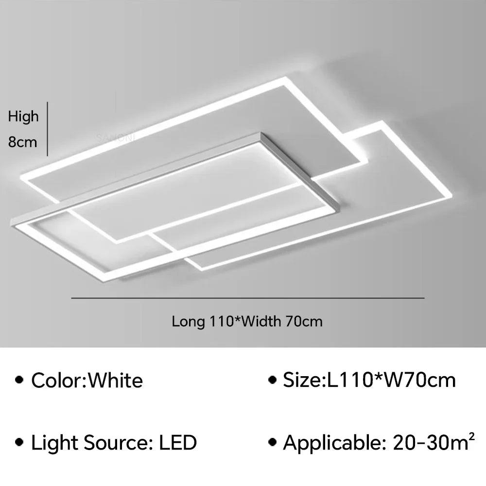 Modern Rectangle LED Ceiling Light - Ultra-Thin Minimalist Chandelier for Living Room & Kitchen, Black & White Finish, Tricolor Light
