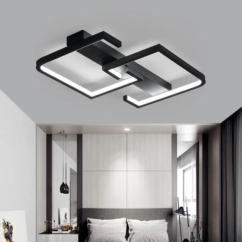 Minimalist Overlapping Box Ceiling Lamp - Acrylic Black Double Square Lighting Fixture for Apartment & Home Office