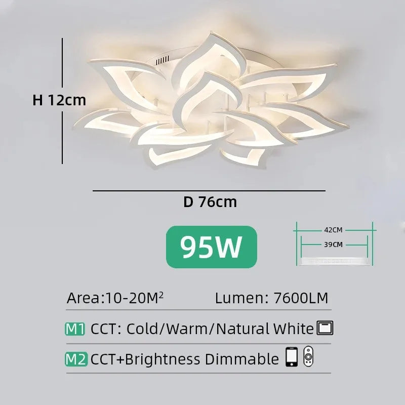 Modern Floral LED Flush Mount Ceiling Light - Multi-Head Acrylic Petal Fixture for Living Room & Master Bedroom (Dimmable with Remote Option)