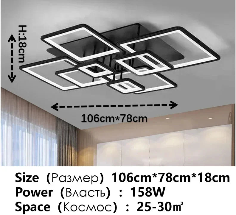 Modern Geometric Square LED Chandelier - Flush Mount Ceiling Light for Living Room, 12-Lights, Dimmable Cold White, Black & White Finish