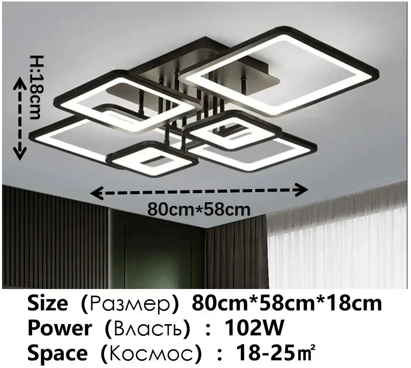 Modern Geometric Square LED Chandelier - Flush Mount Ceiling Light for Living Room, 12-Lights, Dimmable Cold White, Black & White Finish