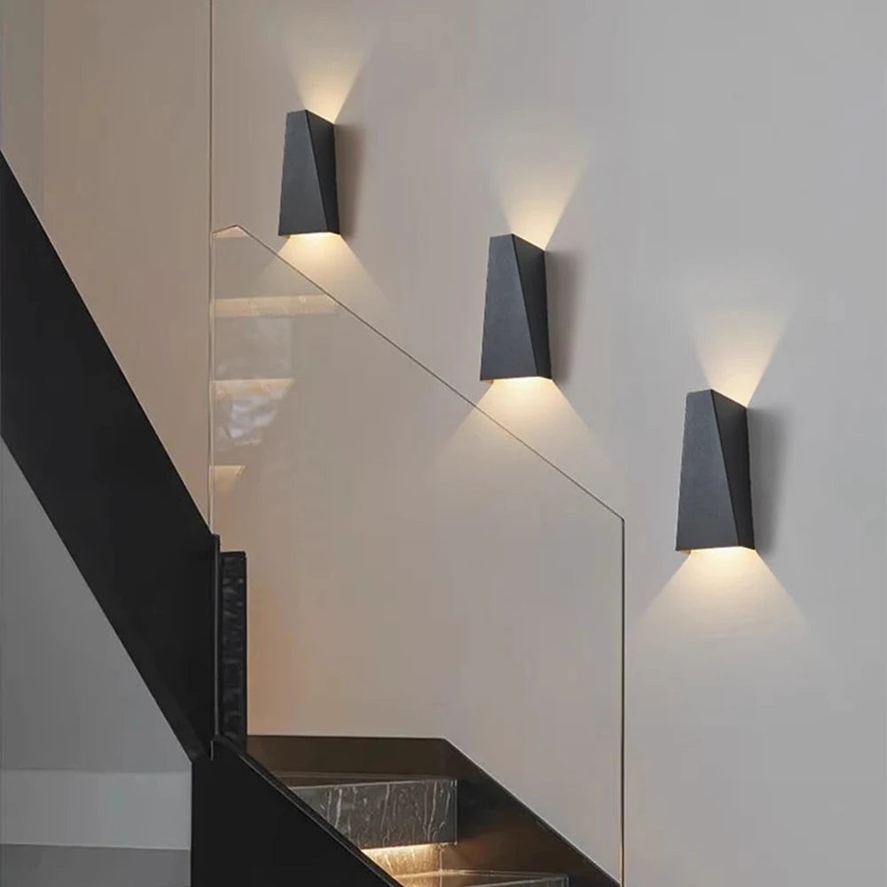 Modern Angular LED Up and Down Outdoor Wall Sconce - Weatherproof Aluminum Exterior Light Fixture for Garage & Porch (Single/Pair)