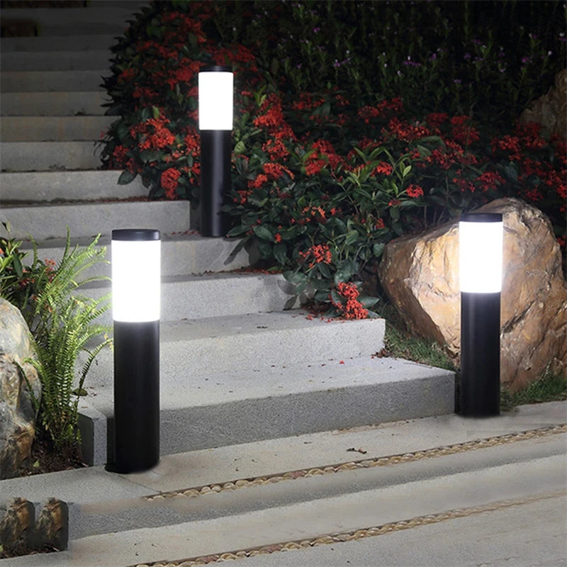 Modern Stainless Steel Solar Path Lights - Waterproof Outdoor LED Bollard Stake Lights for Garden, Walkway & Yard (Warm White, Set of 4)