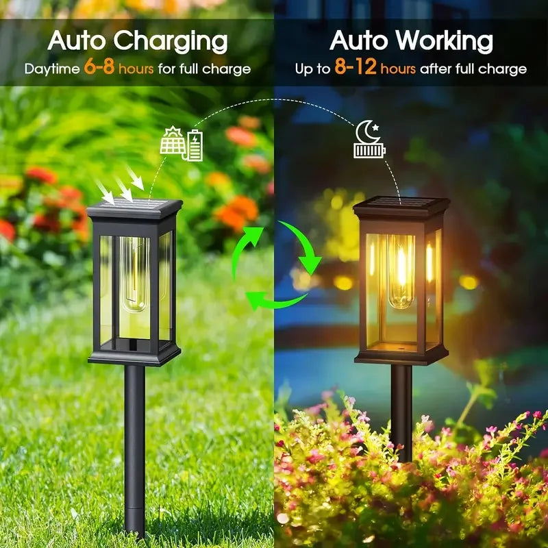 Vintage Outdoor Solar Path Lights - Waterproof Retro Garden Stake Lights with Warm Edison Bulb for Walkway, Patio & Yard (Set of 4)