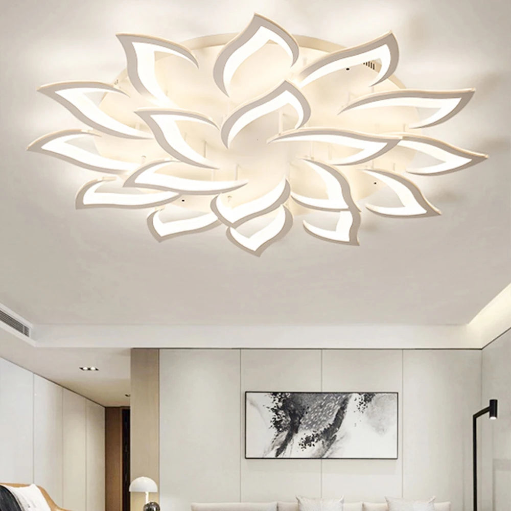Modern Floral LED Flush Mount Ceiling Light - Multi-Head Acrylic Petal Fixture for Living Room & Master Bedroom (Dimmable with Remote Option)