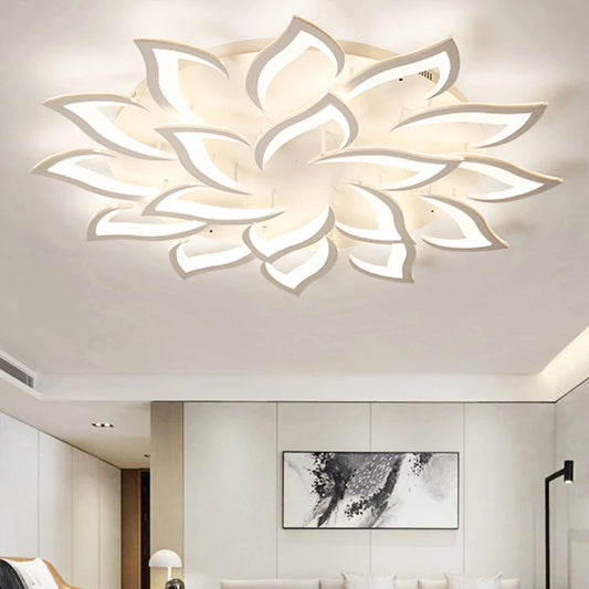 Modern Floral LED Flush Mount Ceiling Light - Multi-Head Acrylic Petal Fixture for Living Room & Master Bedroom (Dimmable with Remote Option)