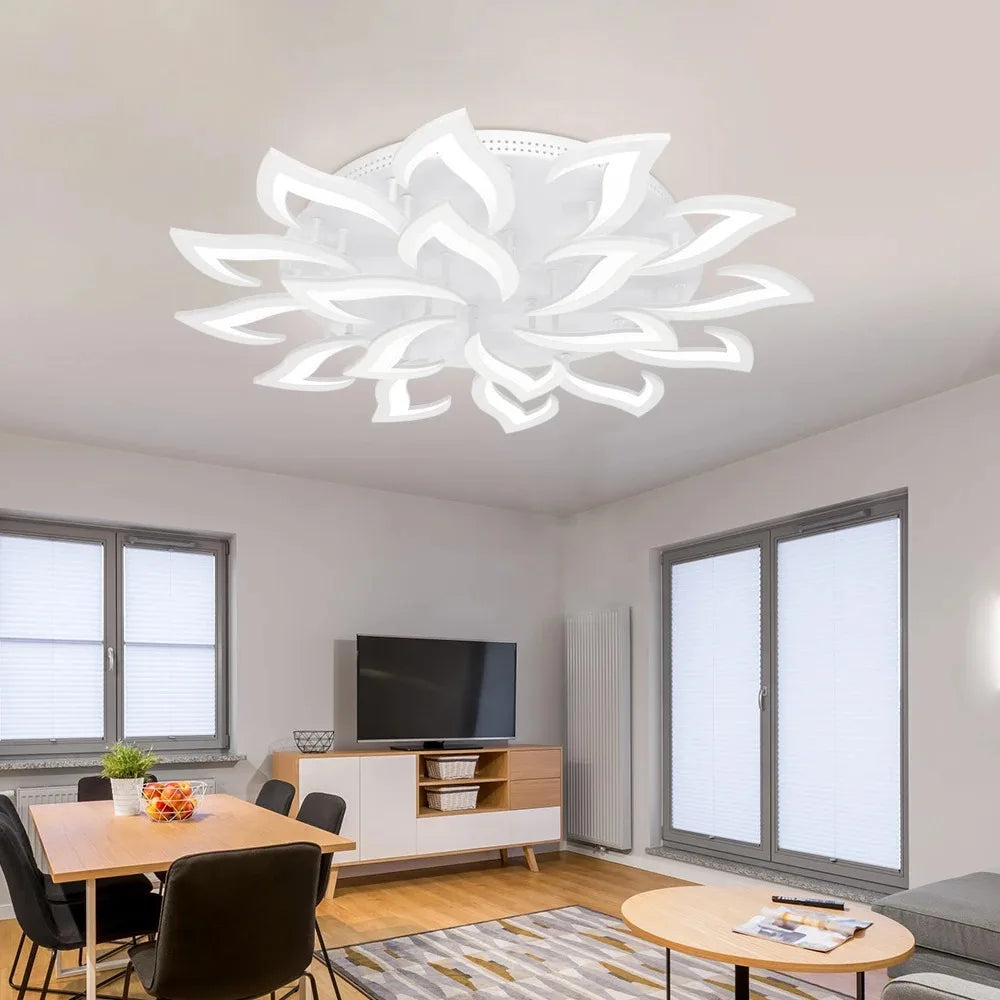 Modern Floral LED Flush Mount Ceiling Light - Multi-Head Acrylic Petal Fixture for Living Room & Master Bedroom (Dimmable with Remote Option)