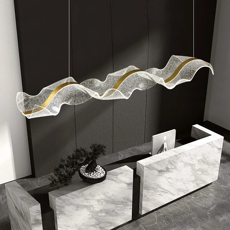 Modern Nordic Wave LED Chandelier - Minimalist Wave Pendant Light for Dining Room, Stepless Dimming