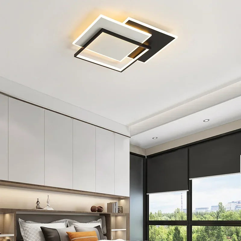 Modern Rectangle LED Ceiling Light - Ultra-Thin Minimalist Chandelier for Living Room & Kitchen, Black & White Finish, Tricolor Light