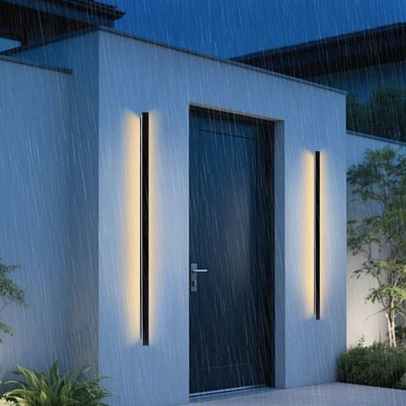 Modern Outdoor Linear LED Wall Sconce - Black Aluminum Exterior Light Fixture for Garage, Patio & Porch (Single/Pair)