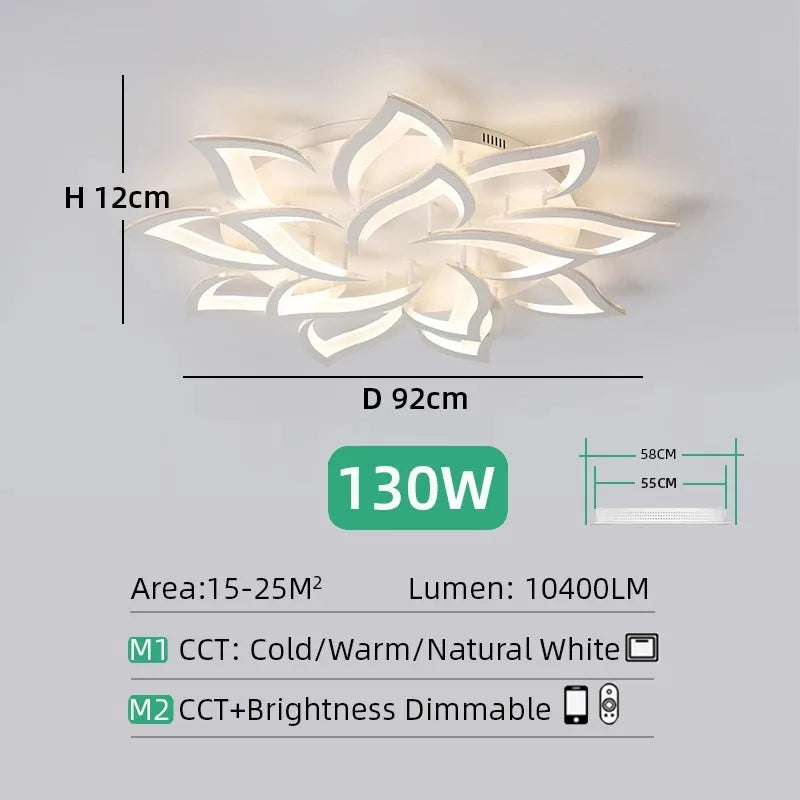 Modern Floral LED Flush Mount Ceiling Light - Multi-Head Acrylic Petal Fixture for Living Room & Master Bedroom (Dimmable with Remote Option)