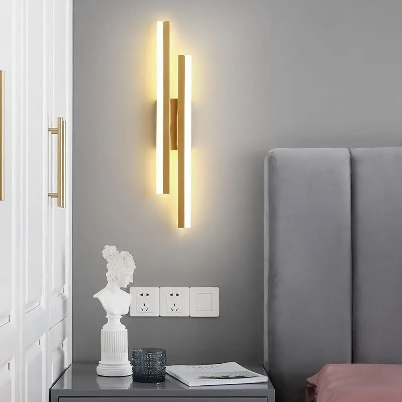 Modern Minimalist Linear LED Wall Sconce - Black Crossed Acrylic Light Fixture for Bedroom Bedside, Living Room & Hallway (3-Color Changing)