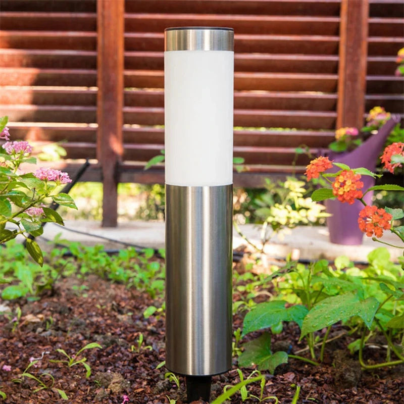Modern Stainless Steel Solar Path Lights - Waterproof Outdoor LED Bollard Stake Lights for Garden, Walkway & Yard (Warm White, Set of 4)