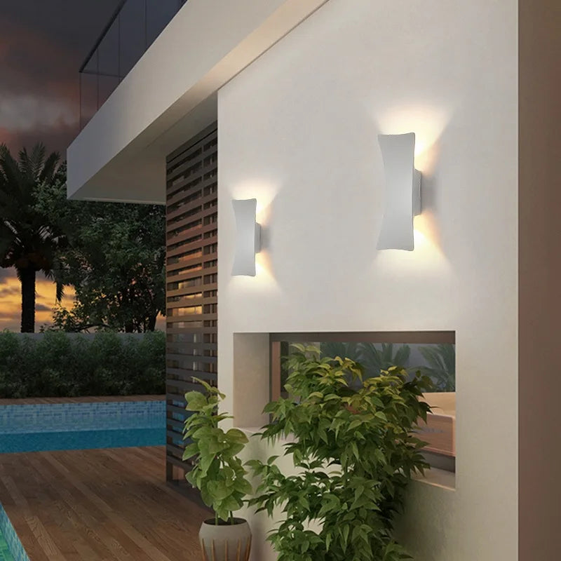 Modern Hourglass LED Up and Down Outdoor Wall Sconce - Weatherproof Aluminum Exterior Light Fixture for Garage & Porch (Single/Pair)
