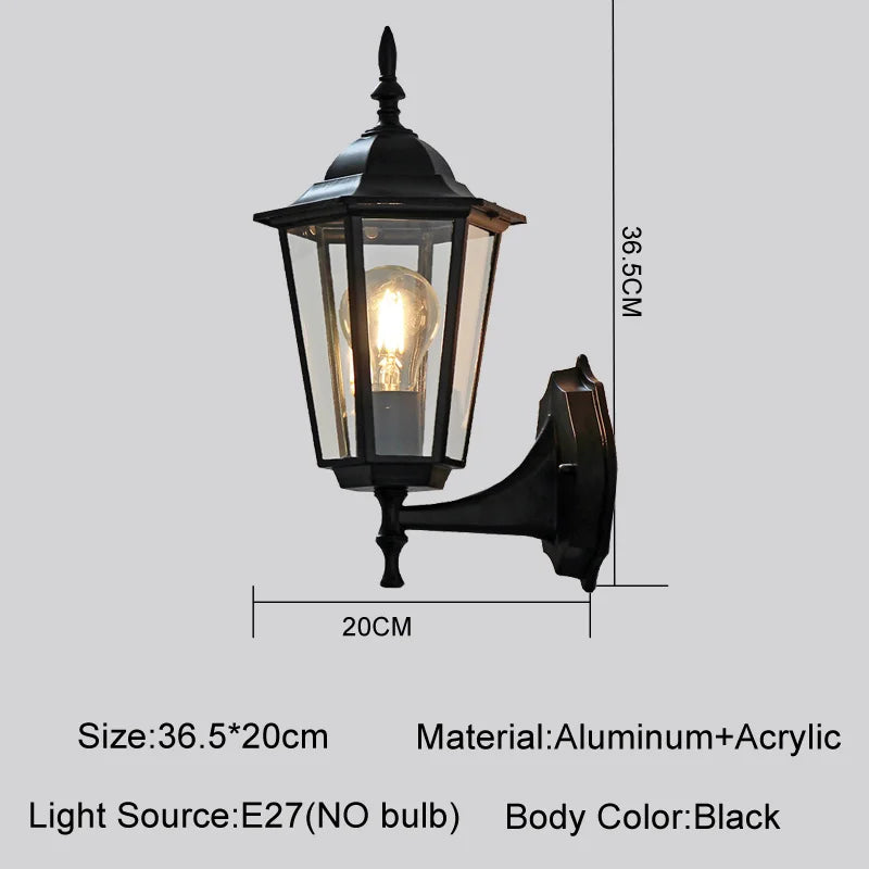 Vintage European Outdoor Wall Lantern - IP65 Waterproof E27 Sconce Light for Porch & Courtyard, Bronze finish