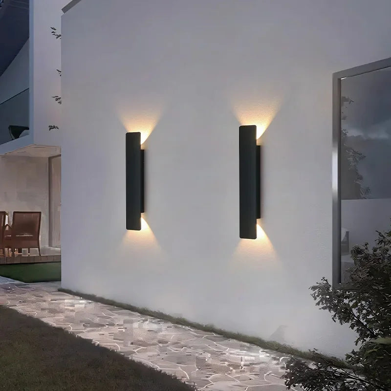 Modern Outdoor Up and Down Wall Sconce - Linear Aluminum Exterior LED Light Fixture for Garage, Patio & Porch (Single/Pair)