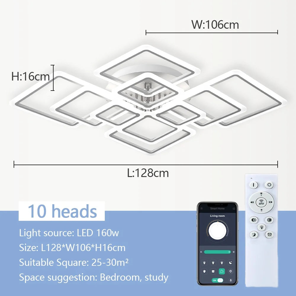 Modern Geometric Squares LED Flush Mount Ceiling Light - White Multi-Head Acrylic Fixture for Living Room & Bedroom (Dimmable with Remote Option)