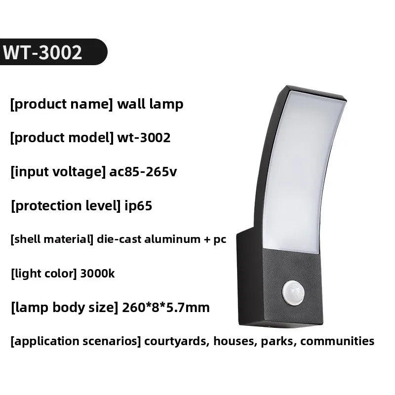 Modern Curved LED Outdoor Motion Sensor Wall Sconce - Weatherproof Exterior Light Fixture for Garage, Porch & Patio (Single/Pair)