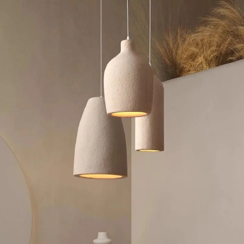 Wabi Sabi Travertine Style Pendant Light, Nordic Minimalist LED Chandelier for Living Room Dining Bedroom, Brown High Density Polyethylene, 35cm x 51cm