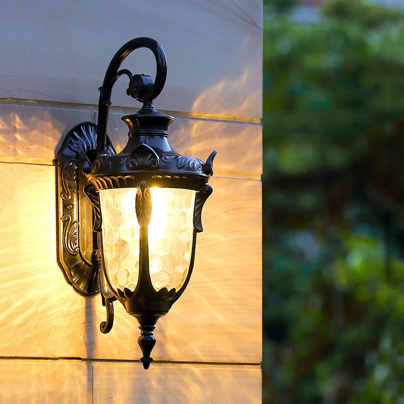 European Vintage Outdoor Wall Lantern - IP65 Waterproof Die-cast Aluminum Sconce for Villa Porch & Garden, Bronze Finish