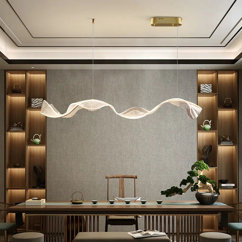 Modern Nordic Wave LED Chandelier - Minimalist Wave Pendant Light for Dining Room, Stepless Dimming