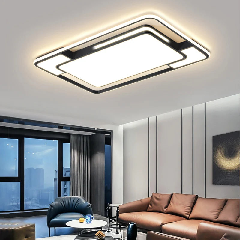 Modern Double-Frame LED Flush Mount Ceiling Light - Geometric Acrylic Fixture for Living Room, Dining Room & Bedroom (Dimmable with Remote Option)