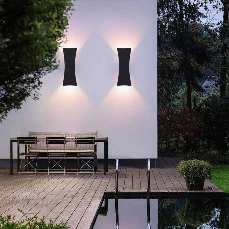 Modern Hourglass LED Up and Down Outdoor Wall Sconce - Weatherproof Aluminum Exterior Light Fixture for Garage & Porch (Single/Pair)
