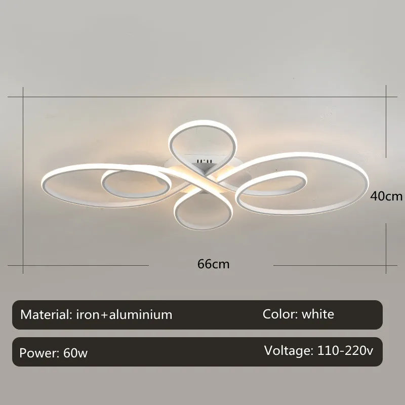 Modern Curves LED Flush Mount Ceiling Light - Black Geometric Floral Fixture for Living Room, Dining Room & Bedroom (Dimmable with Remote Option)