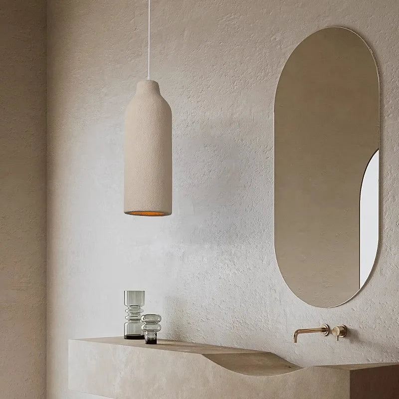 Wabi Sabi Travertine Style Pendant Light, Nordic Minimalist LED Chandelier for Living Room Dining Bedroom, Brown High Density Polyethylene, 35cm x 51cm